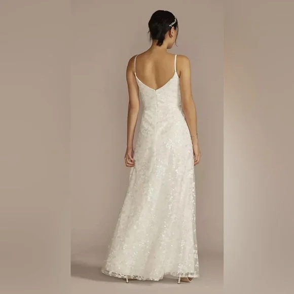 Sequin Soft White A-line Wedding Dress - Picture 2 of 5